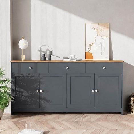 Buffet coloris noir gris en MDF 160 x 37 x 75 cm (1/5)