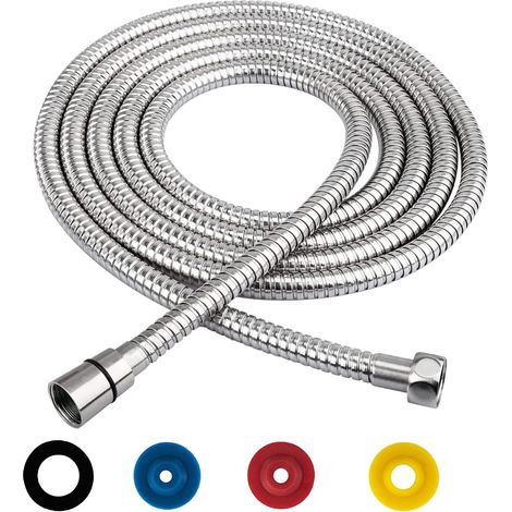 Diyxisk Flexible de Douche 3M en Acier Inoxydable, Tuyau de Douche Ultra Long Argent Anti-Torsion et Anti-Pliure, Raccord Universel G1/2 avec 4 Limiteurs de Débit d'Eau (1/5)