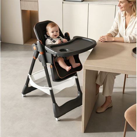 Seggiolone evolutivo pieghevole per bambini, 0-6 anni, con cintura, ruote, nero HAVRYA (1/5)