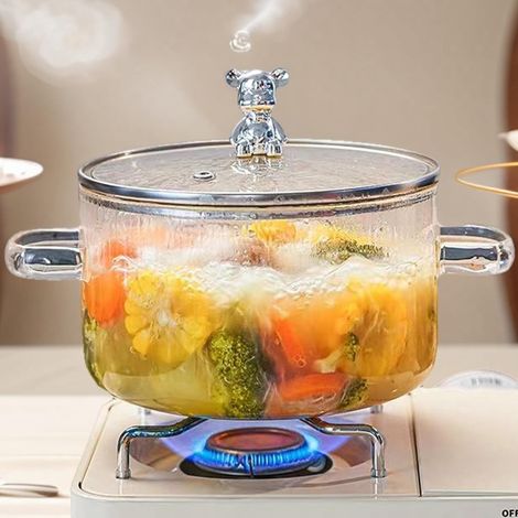 1.5L Glass Saucepan with Lid, Heat Resistant Glass Casserole with Lids, Pasta Pot for Cooking, Baking, Serving (1/5)