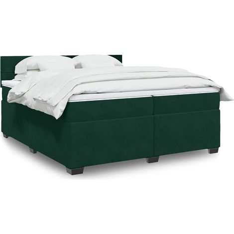 vidaXL Sommier à lattes de lit et matelas Vert foncé 200x200cm Velours (1/5)