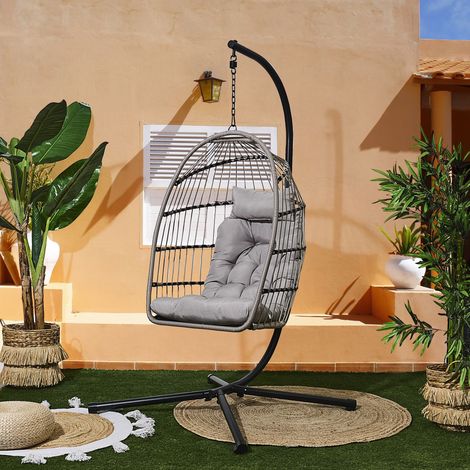 The Home Deco Factory – Fauteuil suspendu aérien gris – Assise moelleuse – Structure contemporaine pour intérieur et extérieur – Confort optimal (1/5)