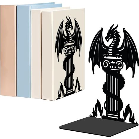 1 Paire Serre-Livres Décoratifs en Métal Dragon, Dragon Cool avec Colonnes Romaines Serre-Livre Robustes Noir Support de Livre pour Maison Bureau École Bibliothèque Bureau Salle d'Étude Cadeau (1/5)
