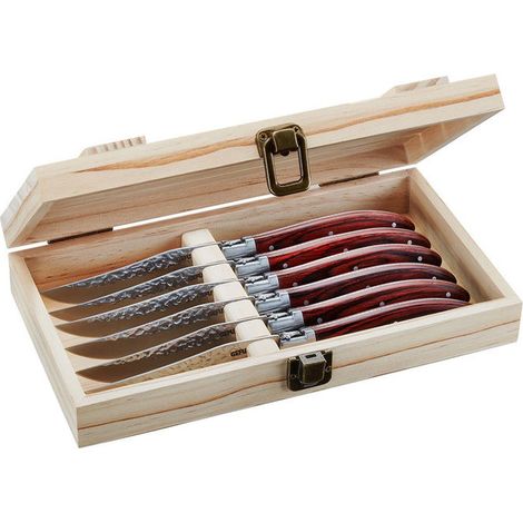 Gefu 13951 RANCHO Set di coltelli da steak 6 pezzi in acciaio con manico ergonomico in legno di Pakka colore Marrone