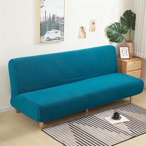 Housse Clic Clac Housse Canape Lit,170-190cm Extensible Anti-Taches Couvre Protection canapé sans Bras,Bleu (1/5)