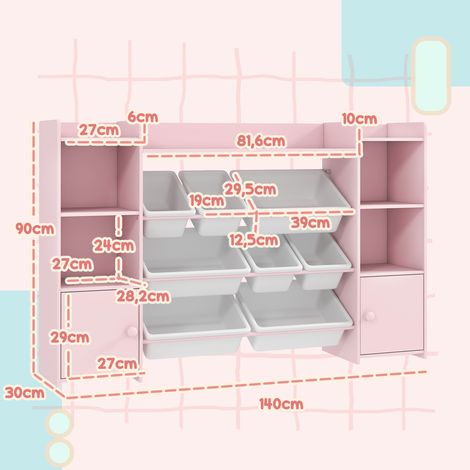 Estantería infantil, estante para juguetes y libros, para mantener el orden, 8 cajas extraíbles, rosa (1/5)