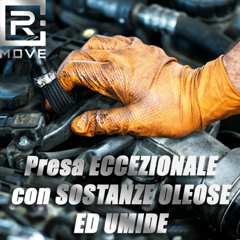 R Move Guanti In Nitrile Arancione Senza Polvere Full Grip 8,5 Gr - Taglia XL - 100 Pz (1/4)