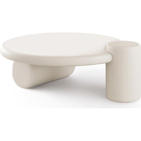 Cotecosy – Table basse ronde asymétrique 100cm – Plateau en bois M.D.F. – Design sculptural crème – Pour intérieur épuré style Japandi (1/5)