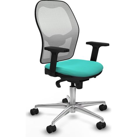 Jorquera sincro malla blanca similpiel turquesa brazos 2D base aluminio ruedas 65mm nailon (1/5)