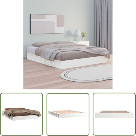 The Living Store Cadre de lit sans matelas blanc 200x200 cm bois massif - Cadre De Lit - Lit Double - Bois Massif - Lit Blanc - Design Minimaliste (1/5)