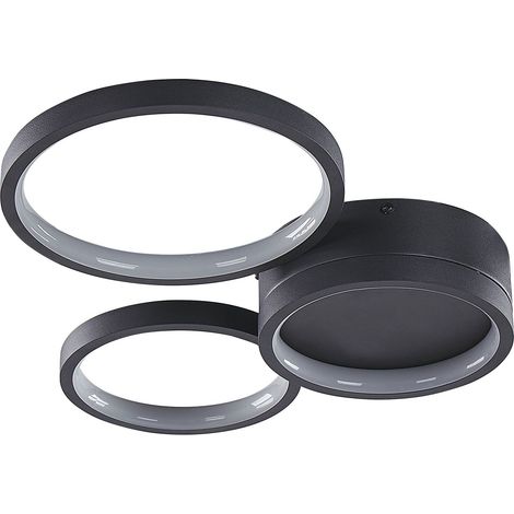 Plafonnier Moderne en Anneau à 3 Lampes LED Intégrées Métal Rond Noir Agnat