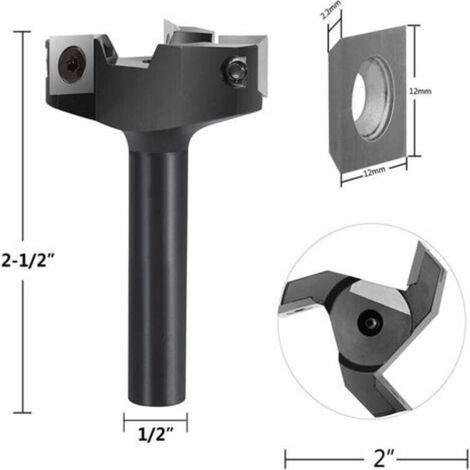Fraise à surfacer 12 mm – Tige 60 mm – Diamètre de coupe 60 mm – 3 inserts en carbure pour bois dur – Finition lisse rapide (1/3)