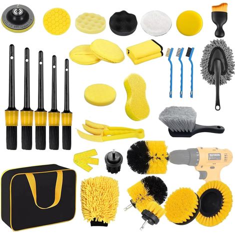 Kit de nettoyage de voiture 32 pièces, kit de lavage intérieur et extérieur avec sac, brosses professionnelles de nettoyage intérieur, pour voiture, moto, vélo, extérieur, roues, tableau de (1/5)