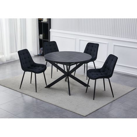 Table à manger ronde extensible noir KOBY (1/5)