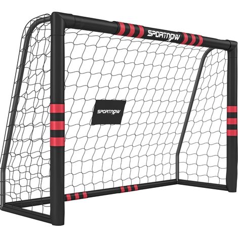 Fußballtor 180x60x120 cm aus Metall in Schwarz und Rot mit Netz, stabil für den Garten – MEUBLIV (1/5)