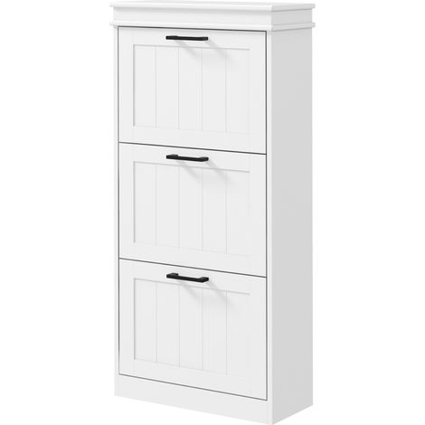 Meuble à chaussures, 3 portes abattants 15 paires, étagères réglables, pour entrée, couloir, 54 x 24 x 117,5 cm, blanc