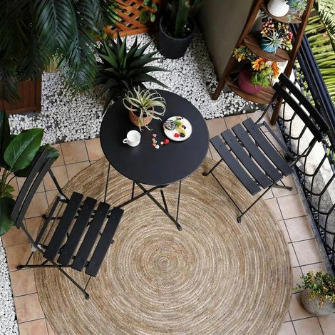 Grand patio Set de Table Bistro Ensemble 2 Chaises Pliables et 1 Table Ronde Pliante Adaptée pour 2 Personnes, Salon de Jardin Exterieur pour Balcon, Terrasse, Intérieur (Noir) (1/5)