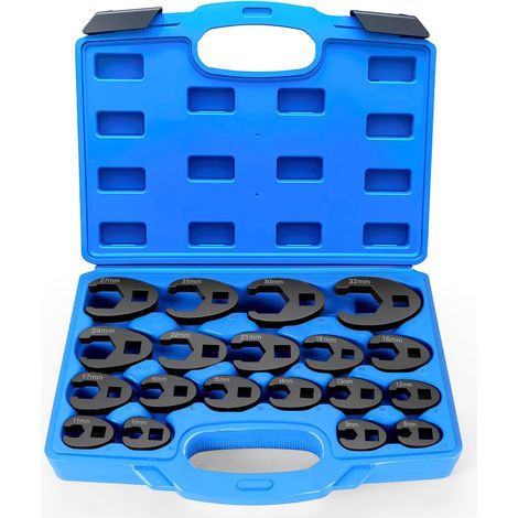 Lot de 19 clés à pied de coq - Couple 1/2" 3/8" - Entraînement carré extérieur 8-32 mm - Clé à douille - Boîte de rangement portable (1/5)