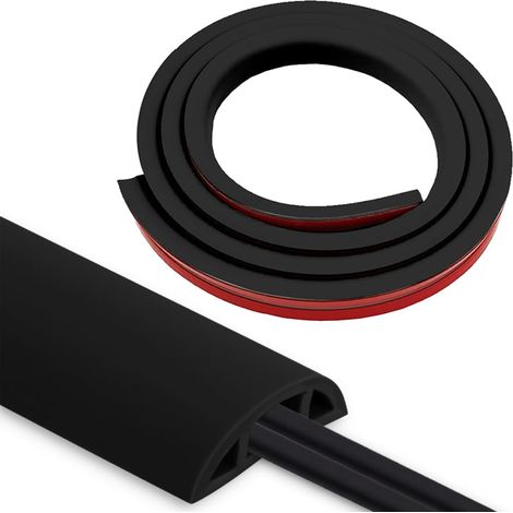 Goulotte Passe câble Sol PVC Flexible autocollante 6m 30 mm x 10 mm, Noir (1/5)