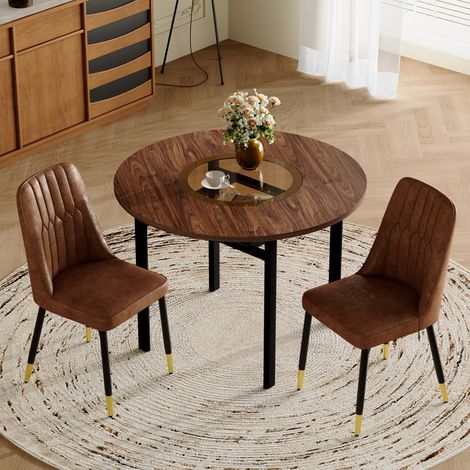Esstisch-Set rund 100 cm mit 2 Stühlen MDF Metall OKMYHOME (1/5)