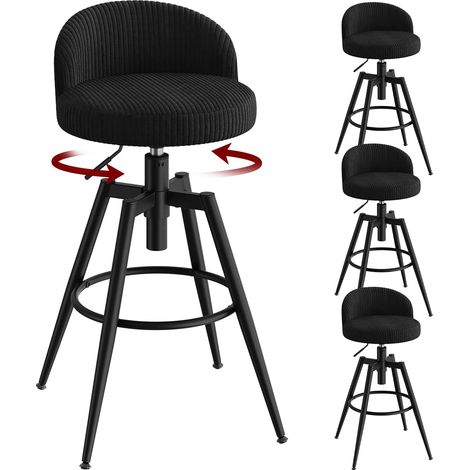 WOLTU 4x Breakfast Bar Stools Corduroy Upholstered Seat Kitchen Pub Bar Chairs Home Black (1/5)