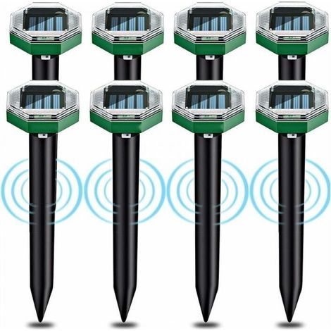 Lot de 8 répulsifs anti-taupe à ultrasons solaires IP65 étanche – Utilisable dans les jardins, terrasses et pelouses pour repousser les taupes (1/4)