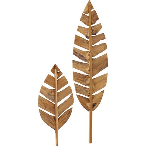 Lot de 2 Déco Murales en Bois "Feuilles" 140cm Naturel (1/3)