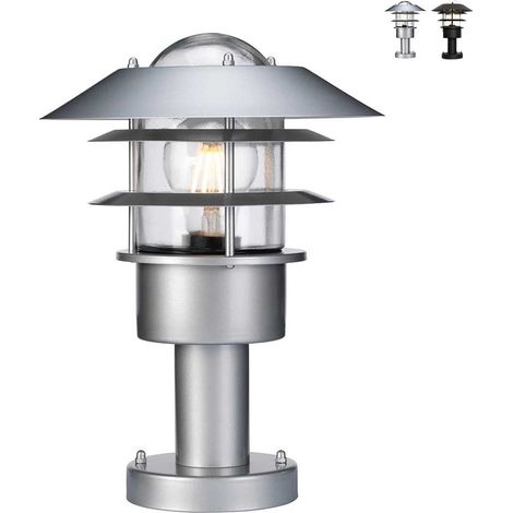 Elstead Helsingor - Lanterne sur piédestal d'extérieur à 1 lumière, argent, 304 Ss IP44, E27 (1/5)