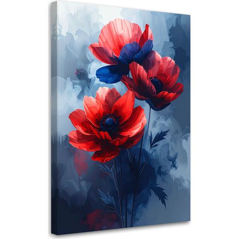 Wandbild Rote Blumen auf blauem Hintergrund 20x30 (1/5)