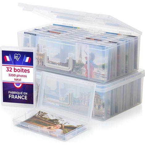 Lot de 2 Boîte de rangement photo, 16 compartiments, Fermeture sécurisée, Empilable, Pour photos et petits objets (1/5)