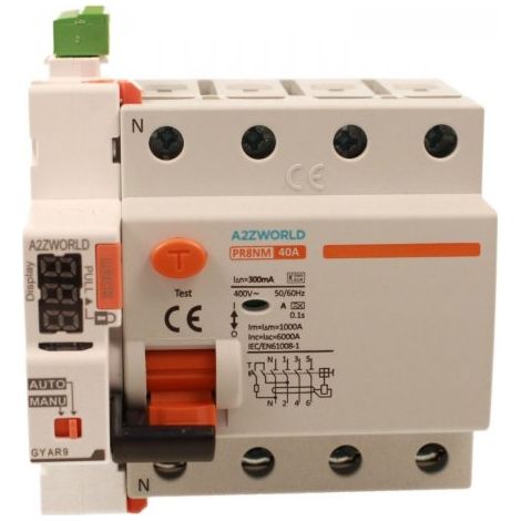 RCCB Interruttore Differenziale Puro Riarmo Automatico, Tipo A 3P+N 5M 6000A 300mA 40A AC 400V IP20 IEC61008-1 PR8NM