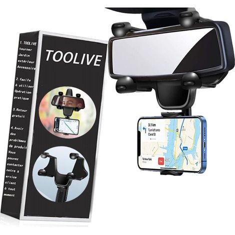 Support de Téléphone Rétroviseur Voiture Montage Tourne à 360 °,Support de Téléphone Universel pour Rétroviseur de Voiture (3,7 Pouces) (1/5)