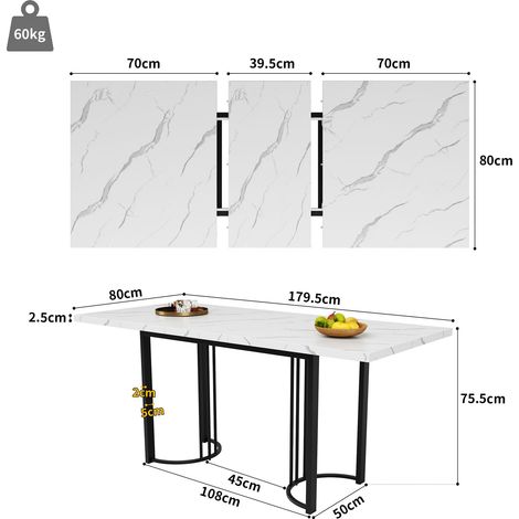 Table à manger extensible en bois noir et blanc 140-179,5 x 80 x 75,5 cm HOMAIRE (1/5)