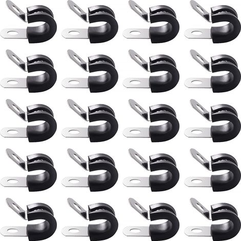 20 Pièces 8mm Caoutchouc Doublé P Clips, Colliers de Serrage en 304 Acier Inoxydable de Caoutchouc, P Clips Tuyau Pinces, pour Tuyau, Câble (1/5)