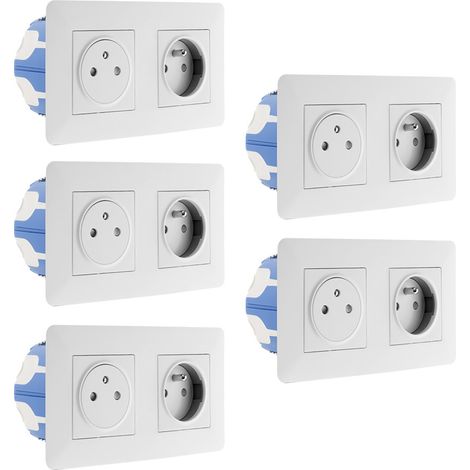 Lot de 5 doubles prises 2P+T 16A livrée avec boîte d'encastrement - Blanche - Artezo - Zenitech