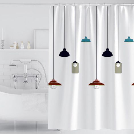 Duschvorhang, 200 x 200 cm, maschinenwaschbarer Polyester-Duschvorhang mit beschwertem Saum und 12 Haken, Badewannenvorhang für Badezimmer, weißes Kronleuchter-Muster