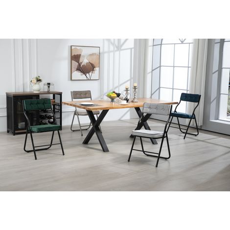 Silla de comedor plegable lote de 2 46x47x80 cm en metal azul, ahorro de espacio FloraGrace (1/5)