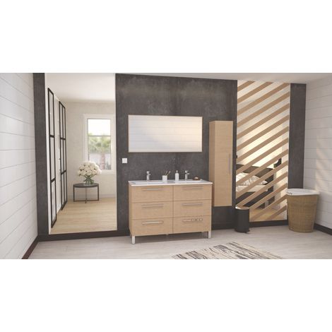 ONDEE - Mueble de baño de la colección PALLAS - Entregado en kit - Ancho 120cm - Melamina Roble Claro (1/4)