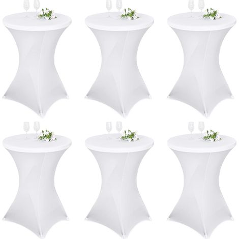 Lot de 6 nappes d'angle carrées élastiques en lycra pour cocktail - 80-85 cm - Blanc - Nappe ronde pour table de cocktail, nappe de bar, mariage, banquet, table (blanc) (1/5)