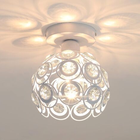 Plafonnier en Cristal Blanc Moderne, Mini Lustre en Cristal Semi-encastré E27 Convient à L'éclairage Intérieur, Salon, Porche, Couloir [Classe énergétique E] (1/5)