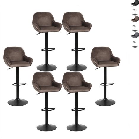 Hofuton Tabouret de Bar Velours Lot de 6, Hauteur Réglable, pour Bar, Comptoir ou Cuisine, Marron (1/5)