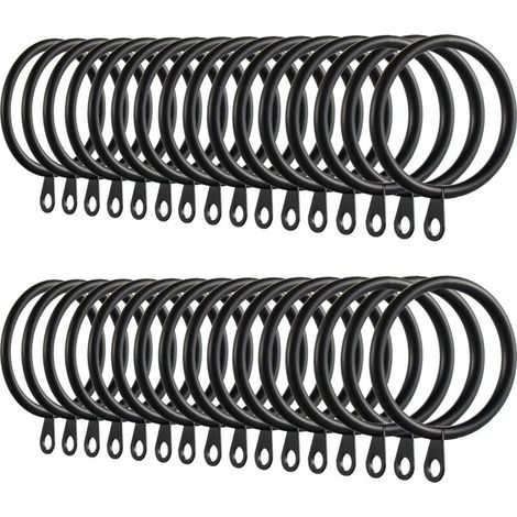 60 anillas para cortinas, anillas metálicas para colgar en barras de cortina, anillas de 30 mm (negras)
