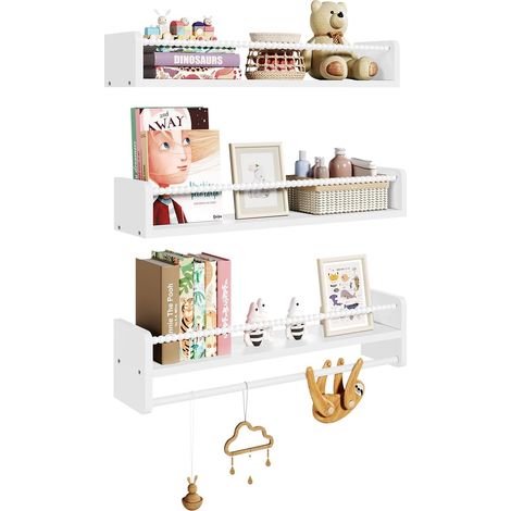 WOLTU Libreria Da Parete Per Bambini, 60cm Set di 3 Porta Libri per Cameretta, Bianco