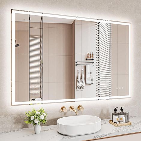 Dripex Miroir Salle de Bain 80x120cm avec éclairage, Miroir Lumieux Mural Dimmable avec 3 Couleurs Lumineuses, Fonction Mémoire, Interrupteur Tactile (1/5)