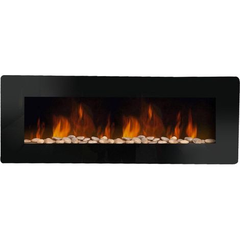 Camino Elettrico da Parete Effetto Fiamma 127x11x50 cm 900W/1800W Nero (1/5)