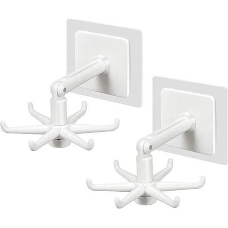 Ganchos con ventosa, plegables y giratorios de 360 grados, autoadhesivos, para cubiertos, con 6 ganchos, para armarios de cocina y baño, 2 unidades, color blanco. (1/5)