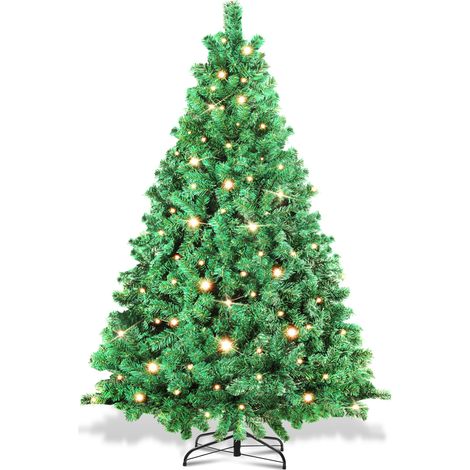 SWANEW Aghi di abete per albero di Natale con supporto 150cm Floccatura per esterni con LED bianco caldo (1/5)