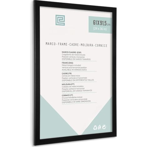 ORION91oficial® - Marco de Madera  Fácil Montaje  61x91,5 cm  Color Negro  Moldura 30x15 mm  Cristal Acrílico Resina Plástica  Colgadores y Herrajes Incluidos  Colgar Pared Horizontal o Vertic (1/5)
