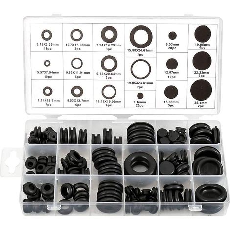 125PCS œillets en bouchon caoutchouc noir, passe fil caoutchouc d'œillets électriques passe fil electrique cable voiture pour protéger fils passe fiches et câbles (1/5)