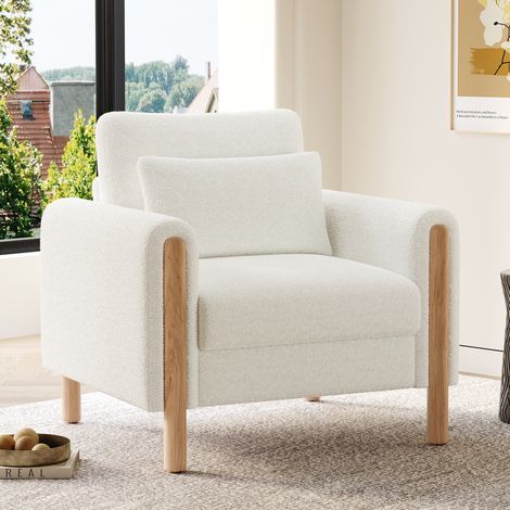 Fauteuil blanc avec coussin et tapis antidérapant, pour salon, bureau ou chambre (1/5)